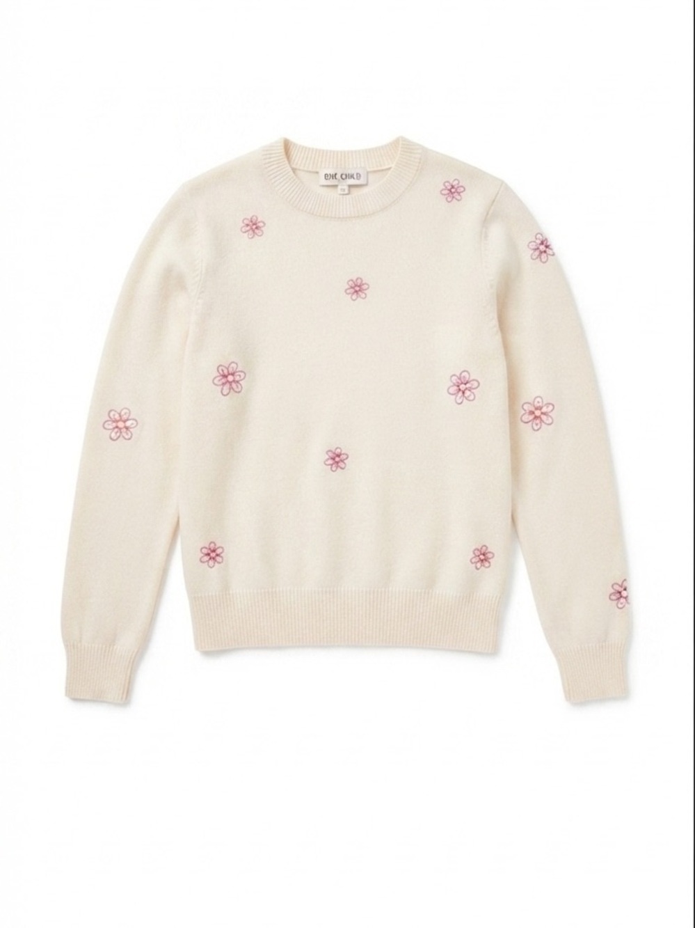 NWT One Child Cream SweateR embroidered flowers